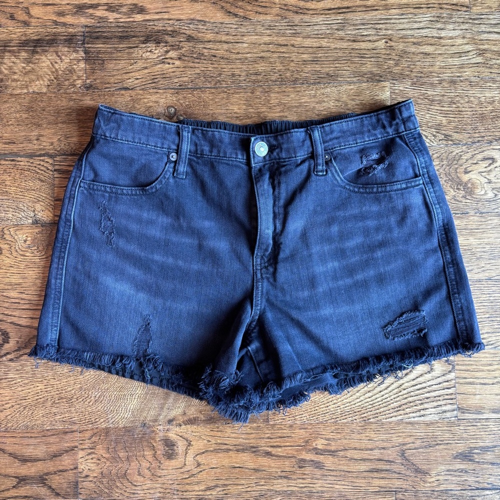 aerie Black Distressed Frayed Hem Jean Shorts Size Medium